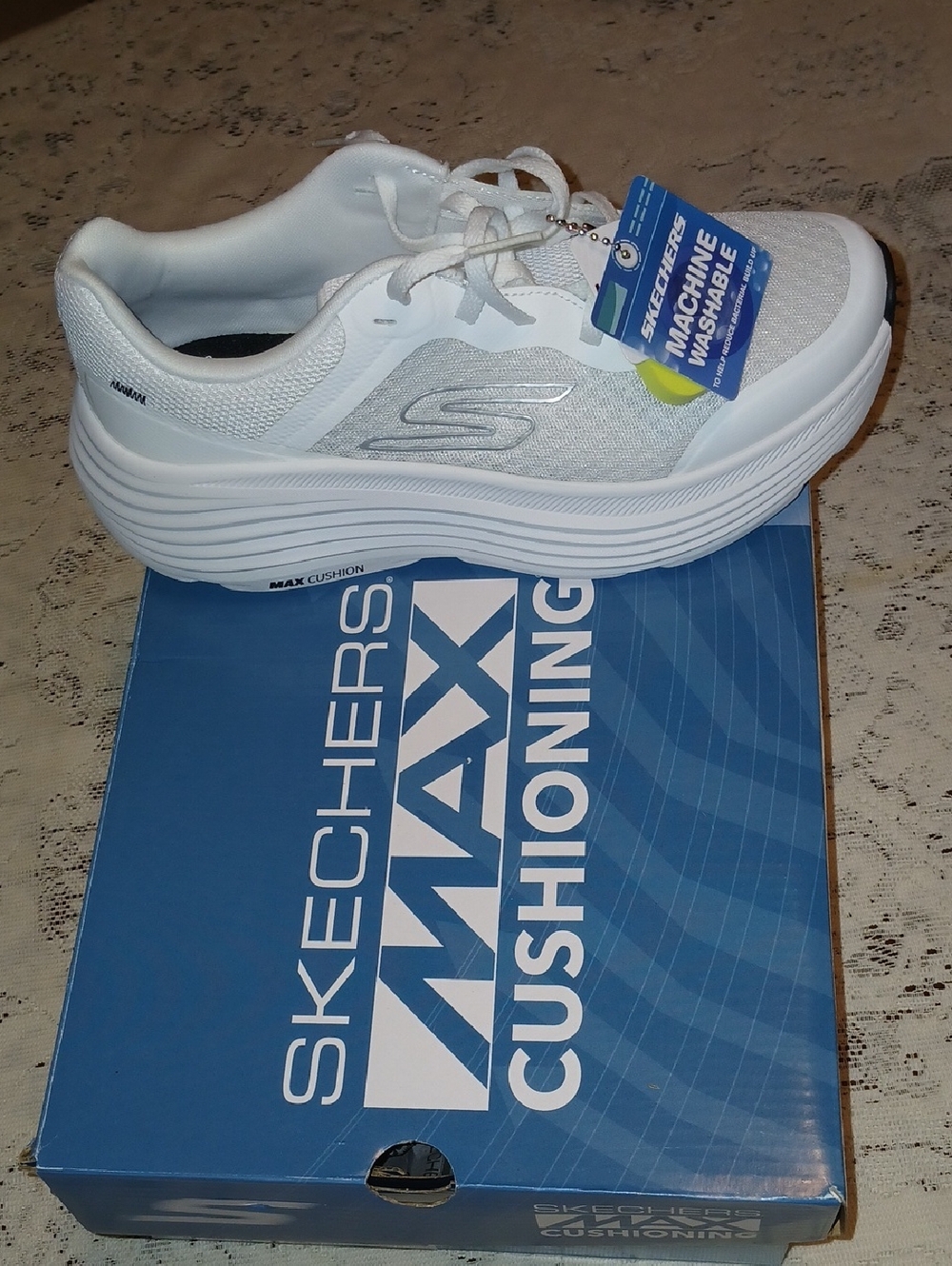 Skechers White Mesh MAX Cushioning Lace-Up Sneaker